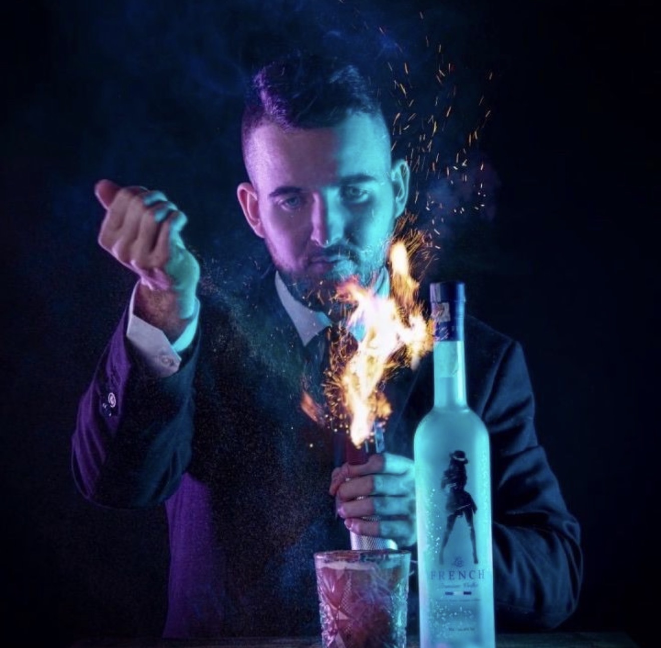 Flaming cocktail with La French Vodka